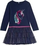 DANAMADE Mädchen Kinder Kleid Einhorn blau