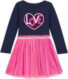 DANAMADE Mädchen Kinder Kleid Olivia blau neon-pink